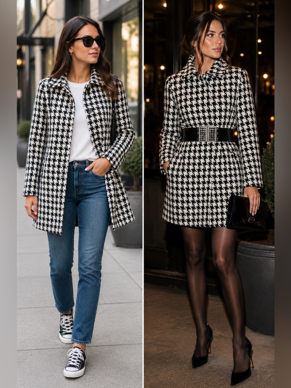 Spanner black white houndstooth peacoat Sz 2